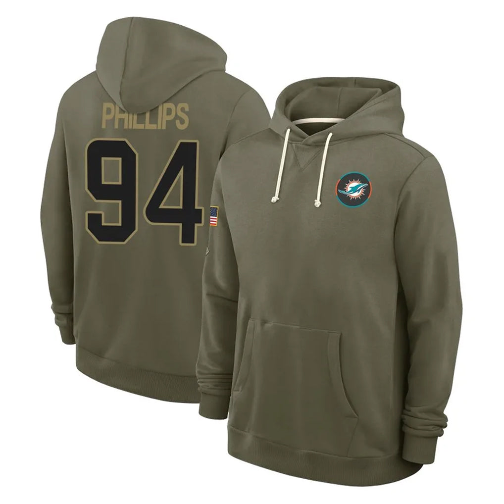 BIPIHUC M.Dolphins #94 Jordan Phillips Player Olive Salute to Service Pullover Hoodies Limited Stitched Jerseys