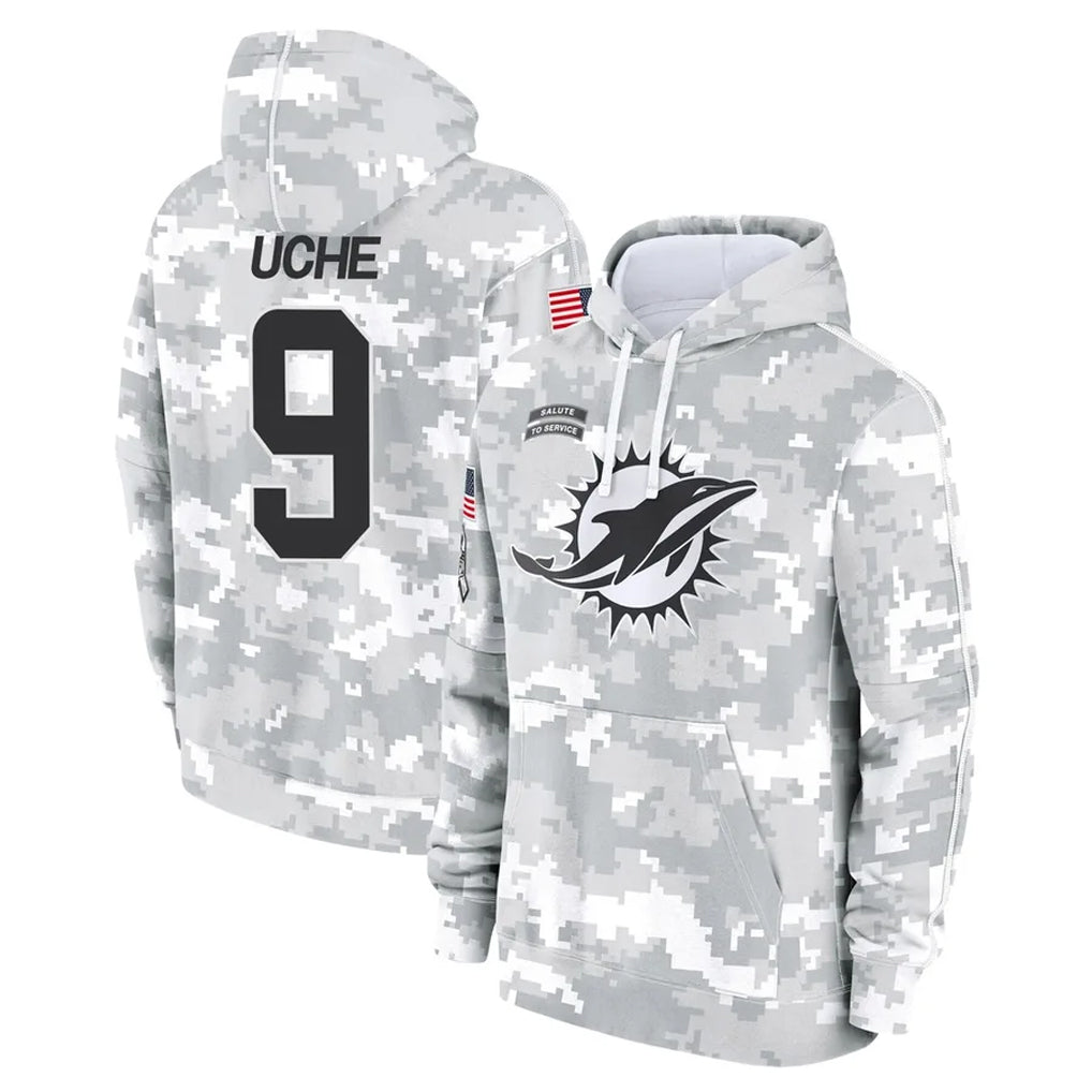 BIPIHUC M.Dolphins #9 Joshua Uche Player Arctic Camo Salute to Service Hoodies Limited Game Stitched Jerseys