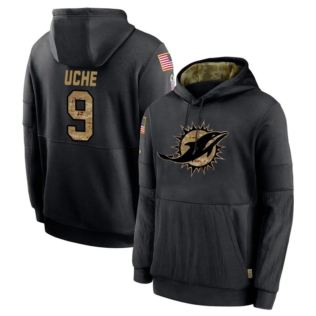 BIPIHUC M.Dolphins #9 Joshua Uche Player Black Salute to Service Hoodies Limited Game Stitched Jerseys