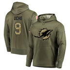 BIPIHUC M.Dolphins #9 Joshua Uche Player Olive Salute to Service Pullover Hoodies Home Game Stitched Jerseys