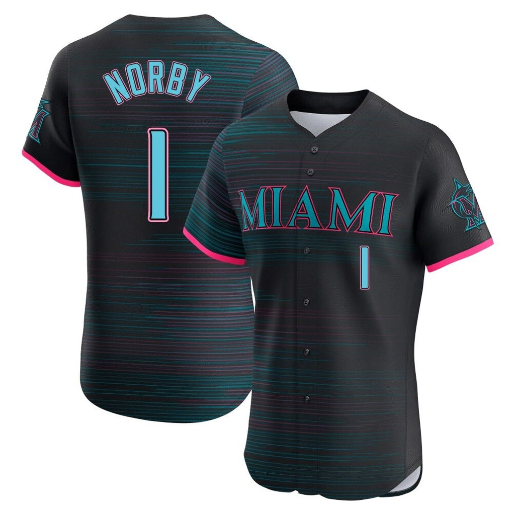 BIPIHUC M.Marlins #1 Connor Norby Player Black City Connect Home Limited Elite Stitched Jerseys