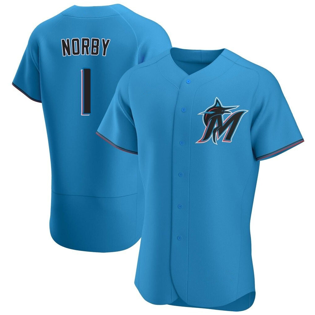 BIPIHUC M.Marlins #1 Connor Norby Player Blue Home Limited Elite Stitched Jerseys