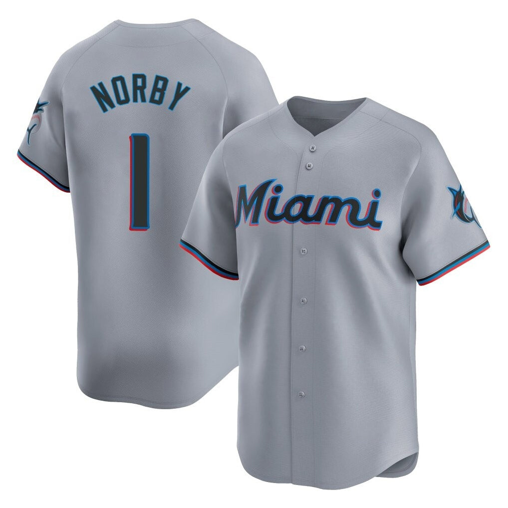 BIPIHUC M.Marlins #1 Connor Norby Player Gray Home Limited Stitched Jerseys