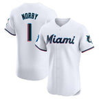 BIPIHUC M.Marlins #1 Connor Norby Player White Home Limited Elite Stitched Jerseys