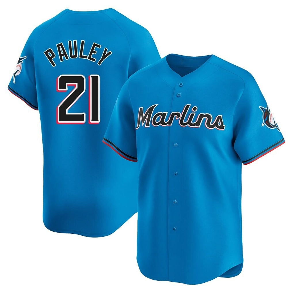 BIPIHUC M.Marlins #21 Graham Pauley Player Blue Home Limited Stitched Jerseys