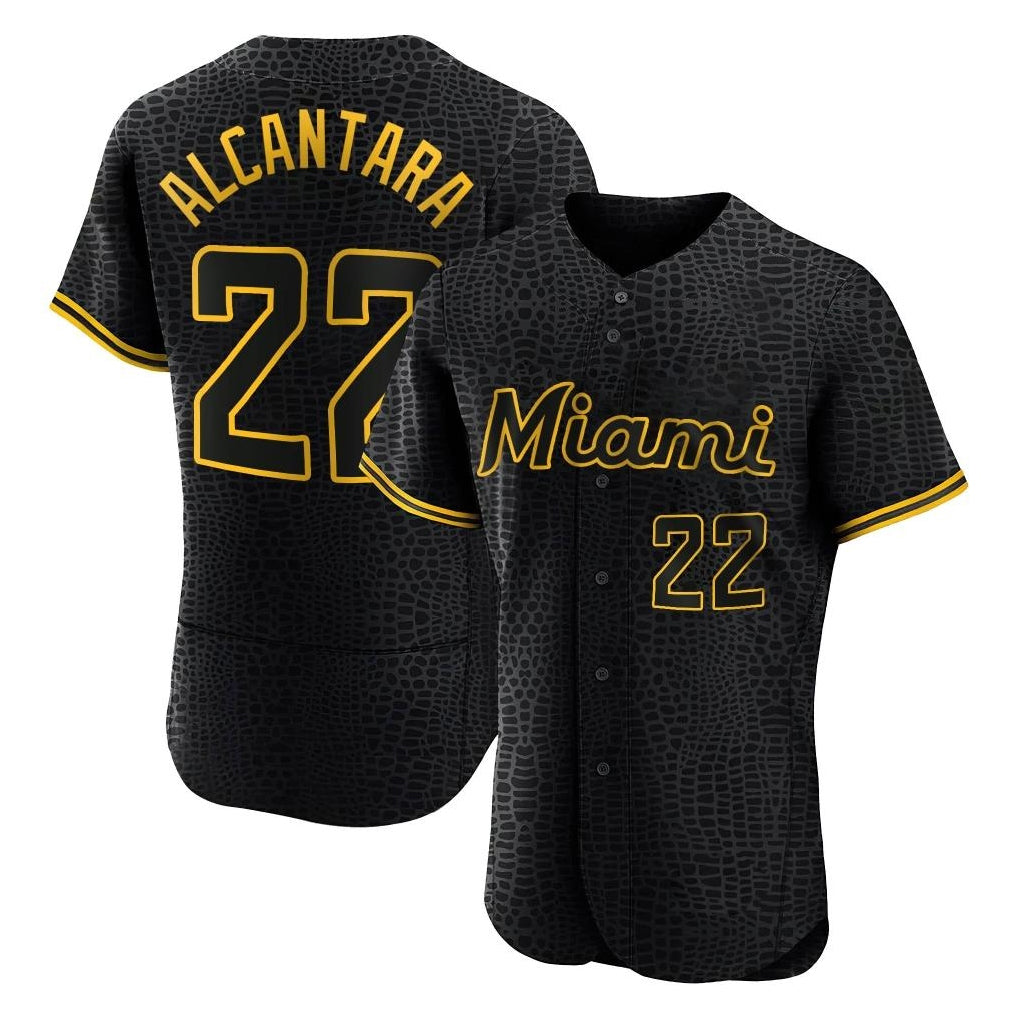 BIPIHUC M.Marlins #22 Sandy Alcantara Player Black Snake Skin City Home Limited Elite Stitched Jerseys
