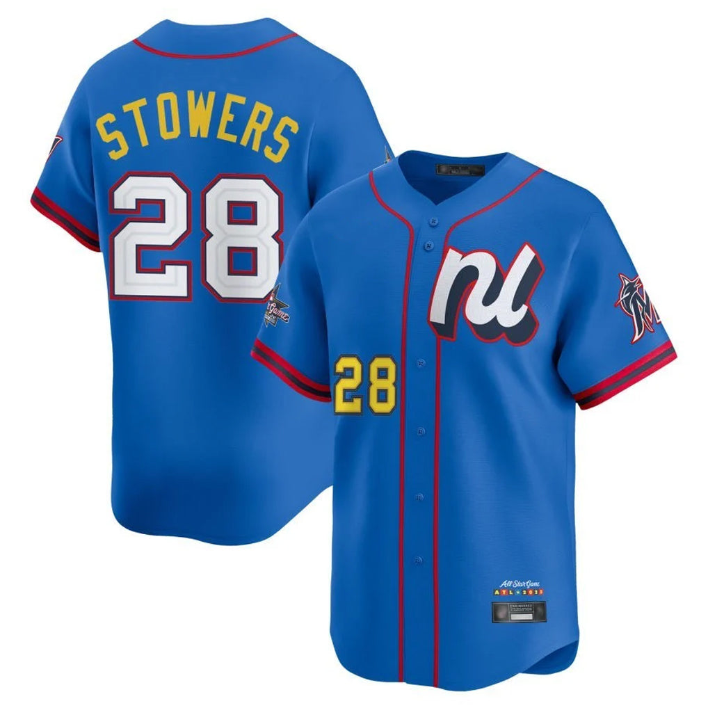 BIPIHUC M.Marlins #28 Kyle Stowers Player Blue National League All-Star Game Limited Stitched Jerseys