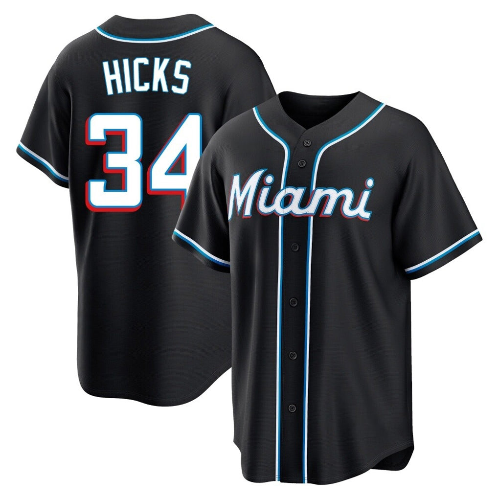 BIPIHUC M.Marlins #34 Liam Hicks Player Black Fashion Out Home Game Stitched Jerseys