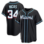BIPIHUC M.Marlins #34 Liam Hicks Player Black Fashion Out Home Game Stitched Jerseys