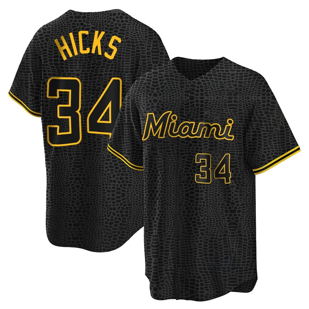 BIPIHUC M.Marlins #34 Liam Hicks Player Black Snake Skin City Home Game Stitched Jerseys
