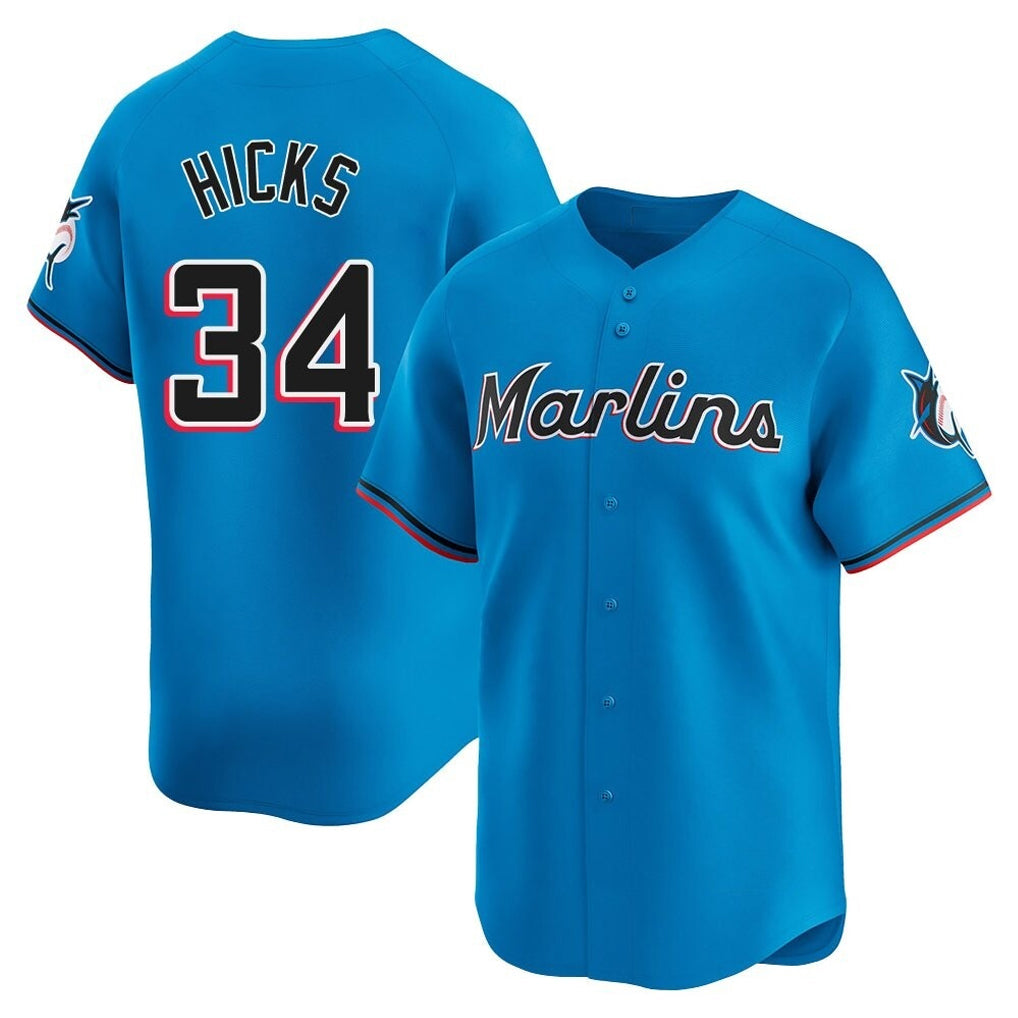 BIPIHUC M.Marlins #34 Liam Hicks Player Blue Home Limited Stitched Jerseys