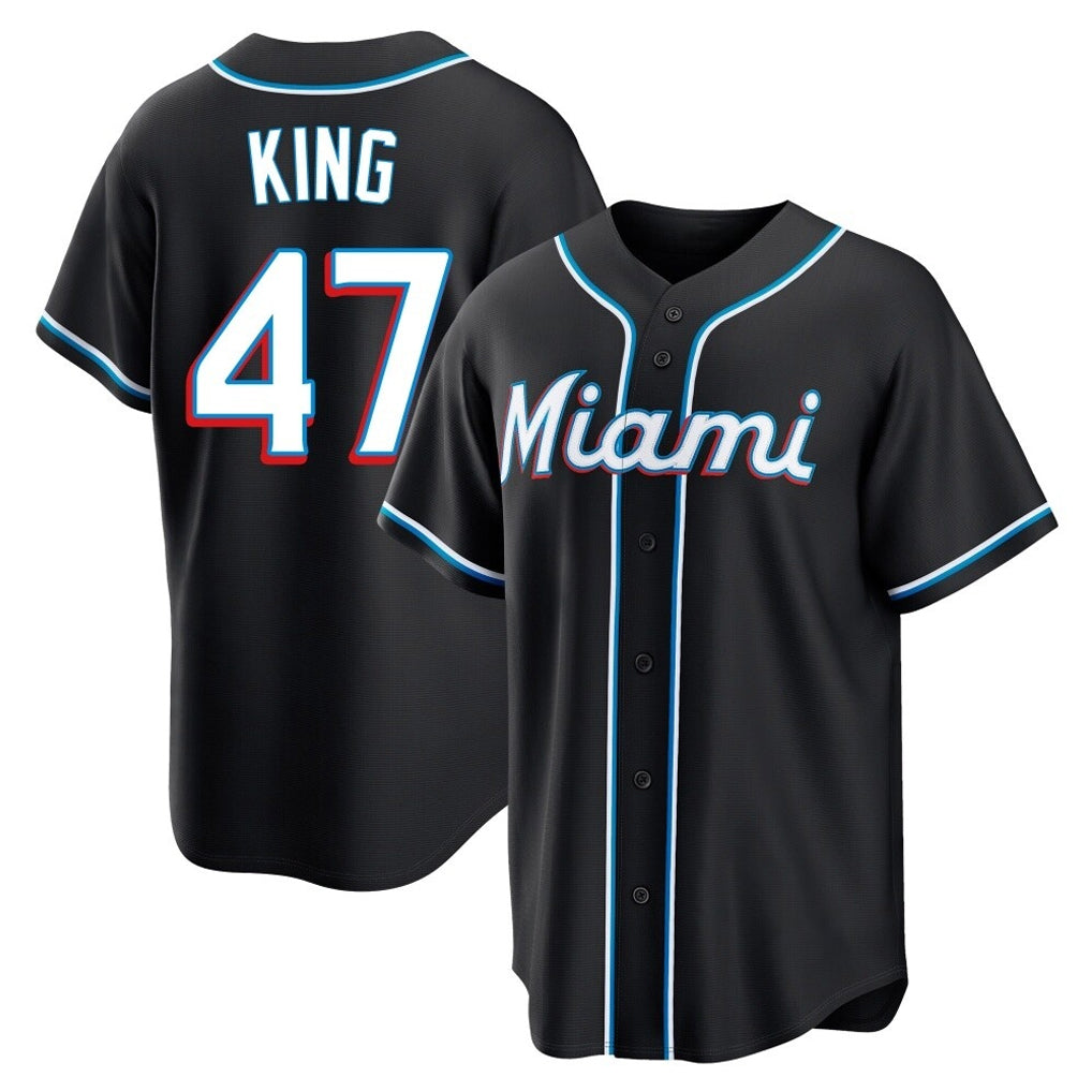 BIPIHUC M.Marlins #47 John King Player Black Fashion Out Home Game Stitched Jerseys