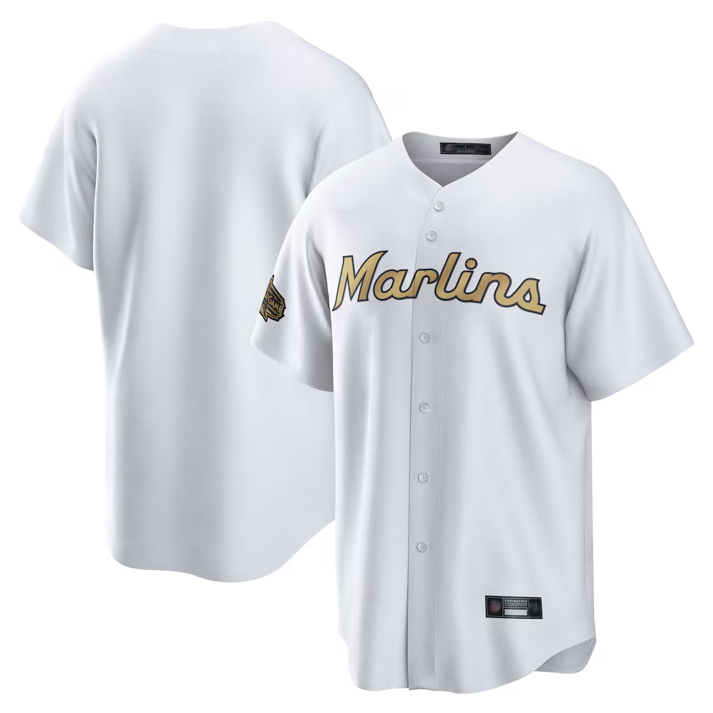 BIPIHUC M.Marlins Blank Player White Gold Home Game Stitched Jerseys