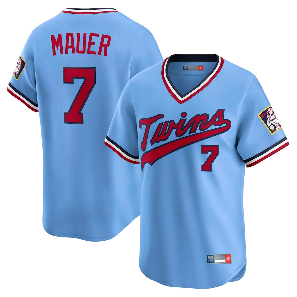 BIPIHUC M.Twins #7 Joe Mauer Player Light Blue Throwback Cooperstown Collection Limited T-shirt Stitched Jerseys