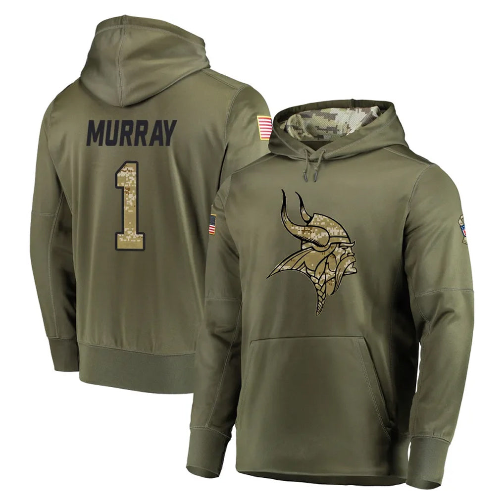 BIPIHUC MN.Vikings #1 Kyler Murray Player Olive Salute to Service Pullover Hoodies Home Game Stitched Jerseys