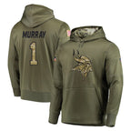 BIPIHUC MN.Vikings #1 Kyler Murray Player Olive Salute to Service Pullover Hoodies Home Game Stitched Jerseys
