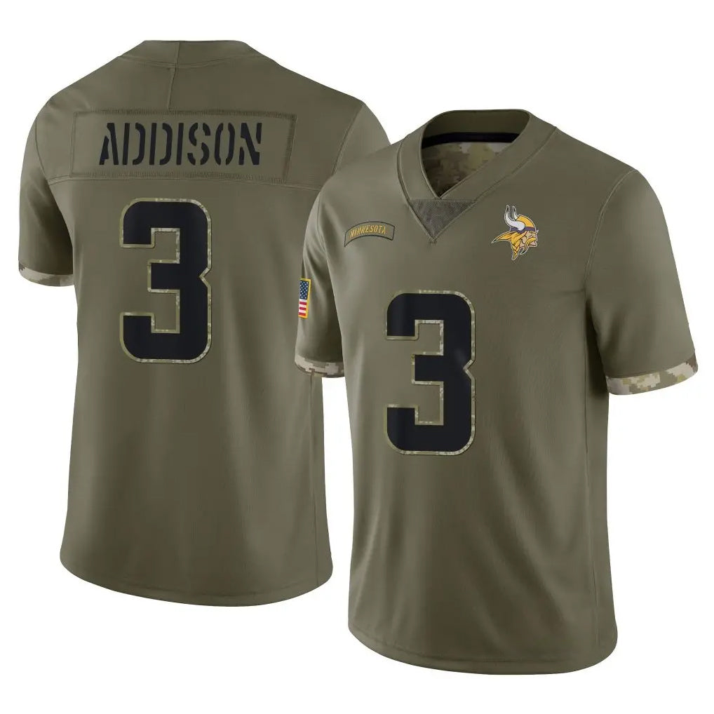 BIPIHUC MN.Vikings #3 Jordan Addison Player Olive Salute To Service Limited Stitched Jerseys