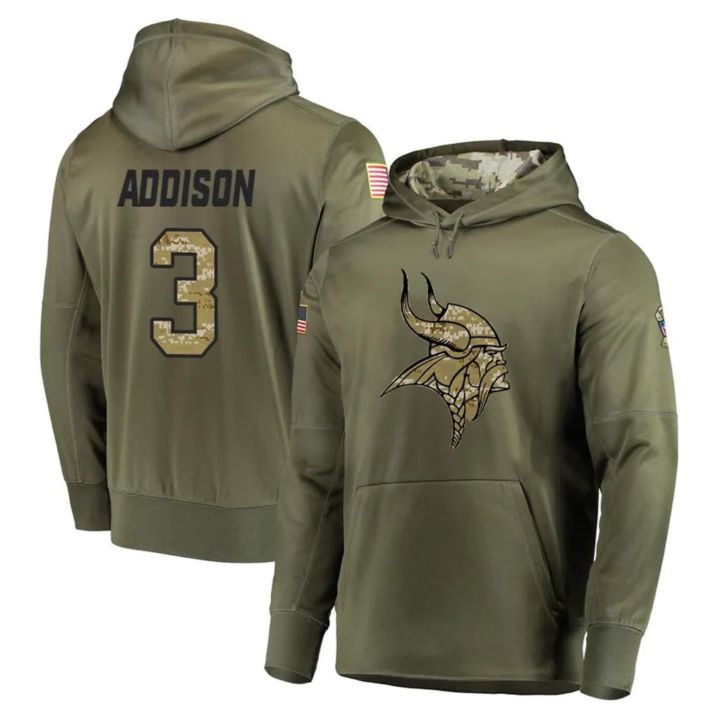 BIPIHUC MN.Vikings #3 Jordan Addison Player Olive Salute to Service Pullover Hoodies Home Game Stitched Jerseys