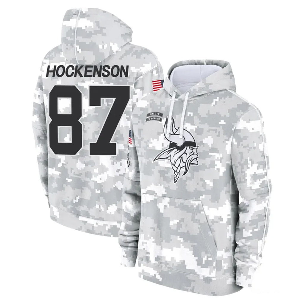 BIPIHUC MN.Vikings #87 T.J. Hockenson Player Arctic Camo Salute to Service Pullover Hoodies Limited Game Stitched Jerseys