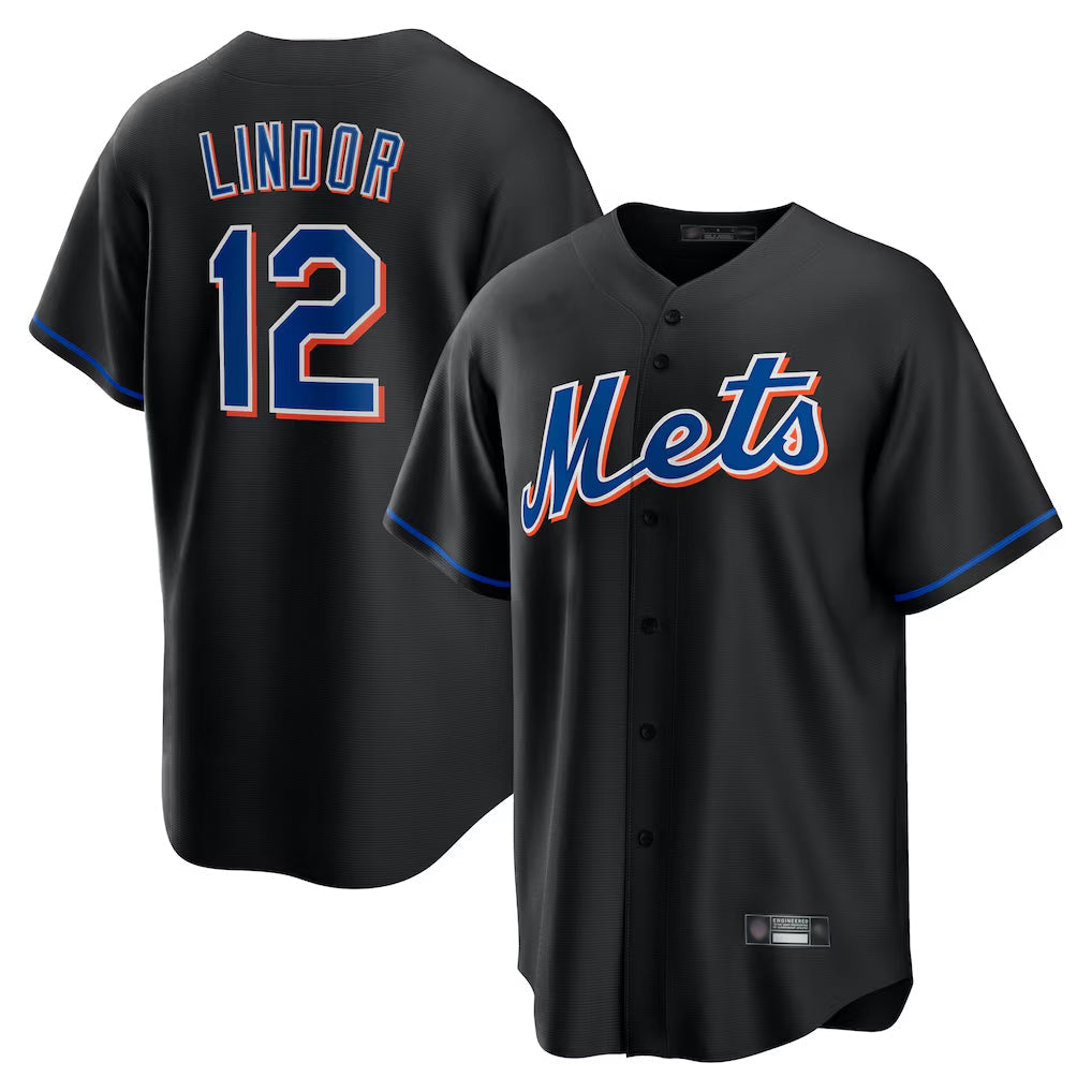 BIPIHUC NY.Mets #12 Francisco Lindor Player Black Replica Home Game Stitched Jerseys
