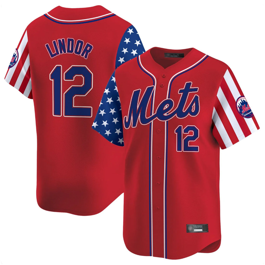 BIPIHUC NY.Mets #12 Francisco Lindor Player Red 2025 Independence Day Vapor Premier Limited  Stitched Jerseys
