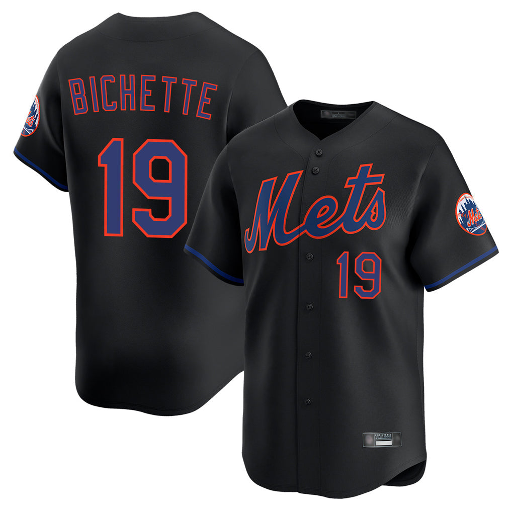BIPIHUC NY.Mets #19 Bo Bichette Player Black Alternate Home Limited Stitched Jerseys