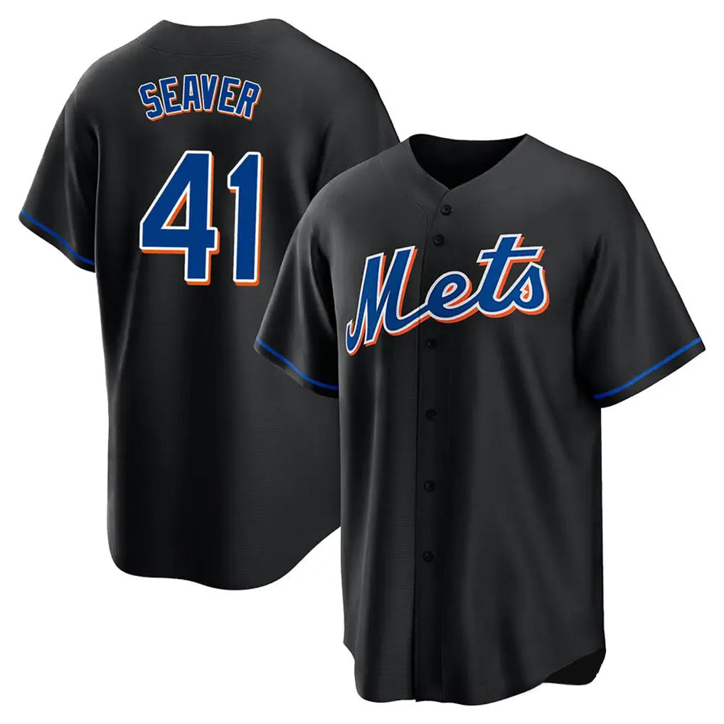 BIPIHUC NY.Mets #41 Tom Seaver Player Black Replica Home Game Stitched Jerseys