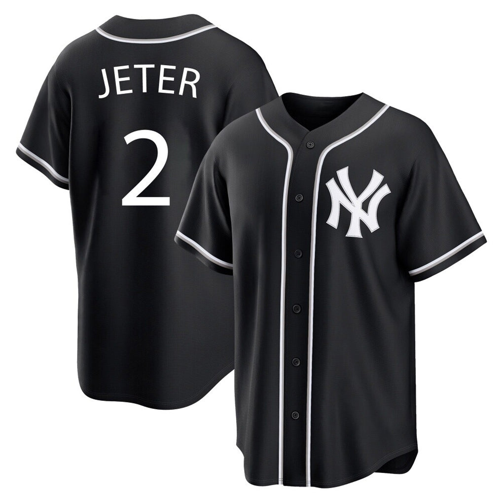 BIPIHUC NY.Yankees #2 Derek Jeter Player Black Out Game Home Stitched Jerseys