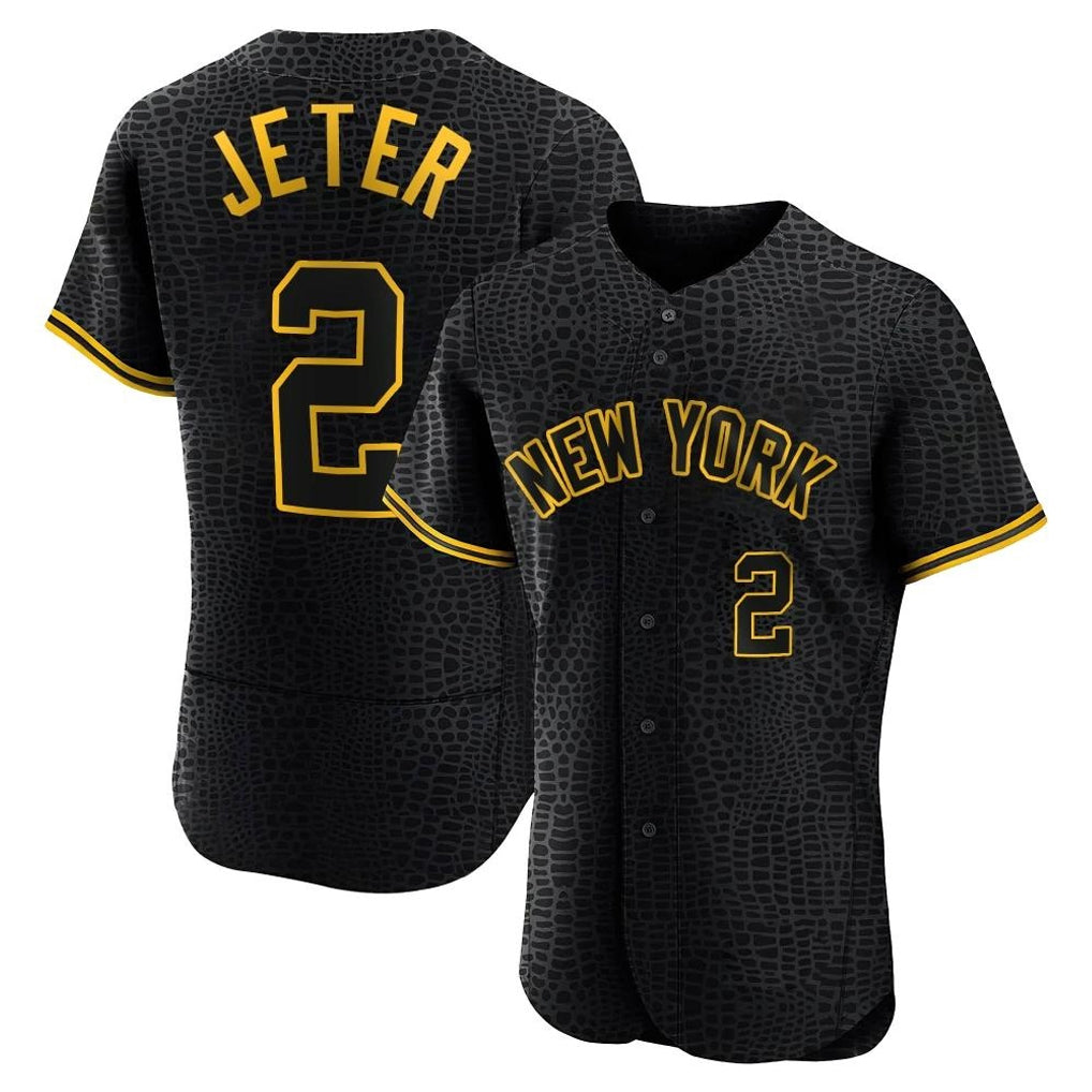 BIPIHUC NY.Yankees #2 Derek Jeter Player Black Snake Skin City Limited ELite Home Stitched Jerseys