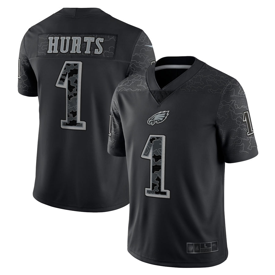 BIPIHUC P.Eagles #1 Jalen Hurts Player Black REFLECTIVE Limited Stitched Jerseys