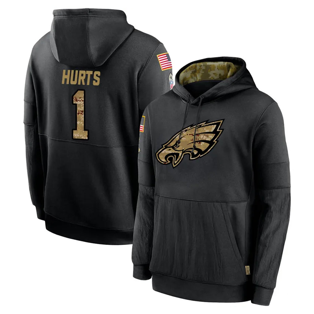 BIPIHUC P.Eagles #1 Jalen Hurts Player Black Salute to Service Hoodies Limited Game Stitched Jerseys