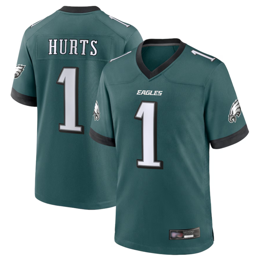 BIPIHUC P.Eagles #1 Jalen Hurts Player Midnight Green Game Stitched Jerseys