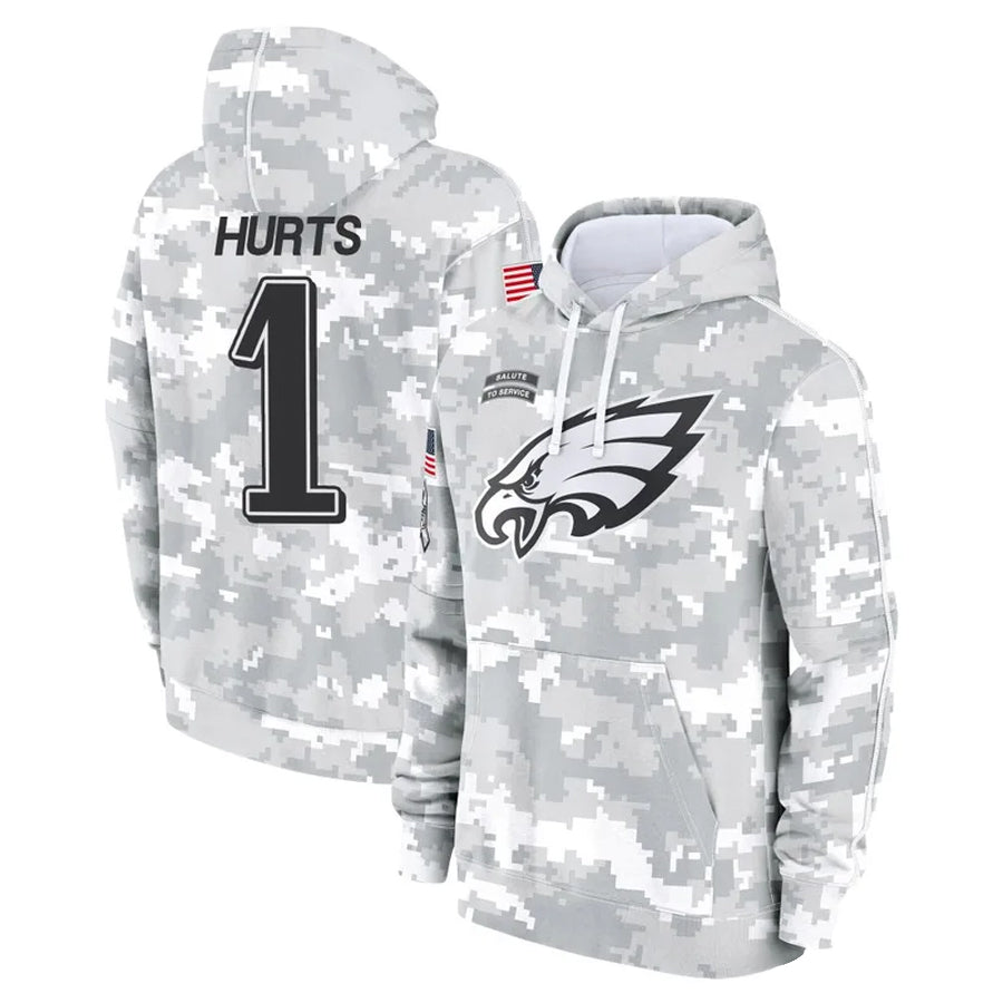 BIPIHUC P.Eagles #1 Jalen Hurts Player Military Hoodie Arctic Camo Salute To Service Stitched Jerseys