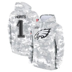BIPIHUC P.Eagles #1 Jalen Hurts Player Military Hoodie Arctic Camo Salute To Service Stitched Jerseys