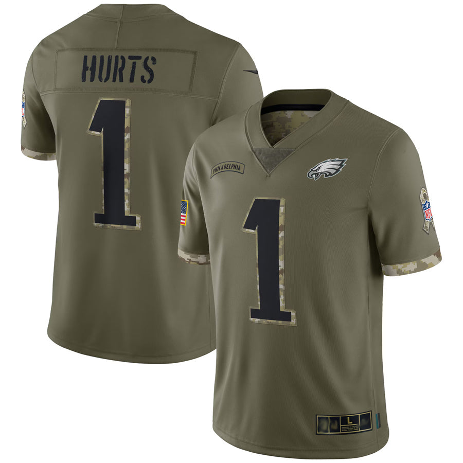BIPIHUC P.Eagles #1 Jalen Hurts Player Salute To Service Olive Stitched Jerseys