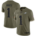 BIPIHUC P.Eagles #1 Jalen Hurts Player Salute To Service Olive Stitched Jerseys