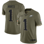 BIPIHUC P.Eagles #1 Jalen Hurts Player Salute To Service Olive Stitched Jerseys