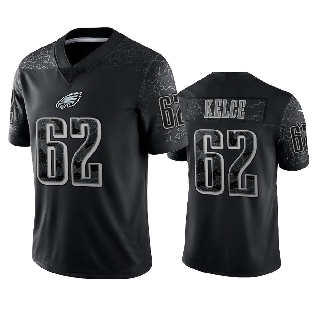 BIPIHUC P.Eagles #62 Jason Kelce Player Black REFLECTIVE Limited Stitched Jerseys