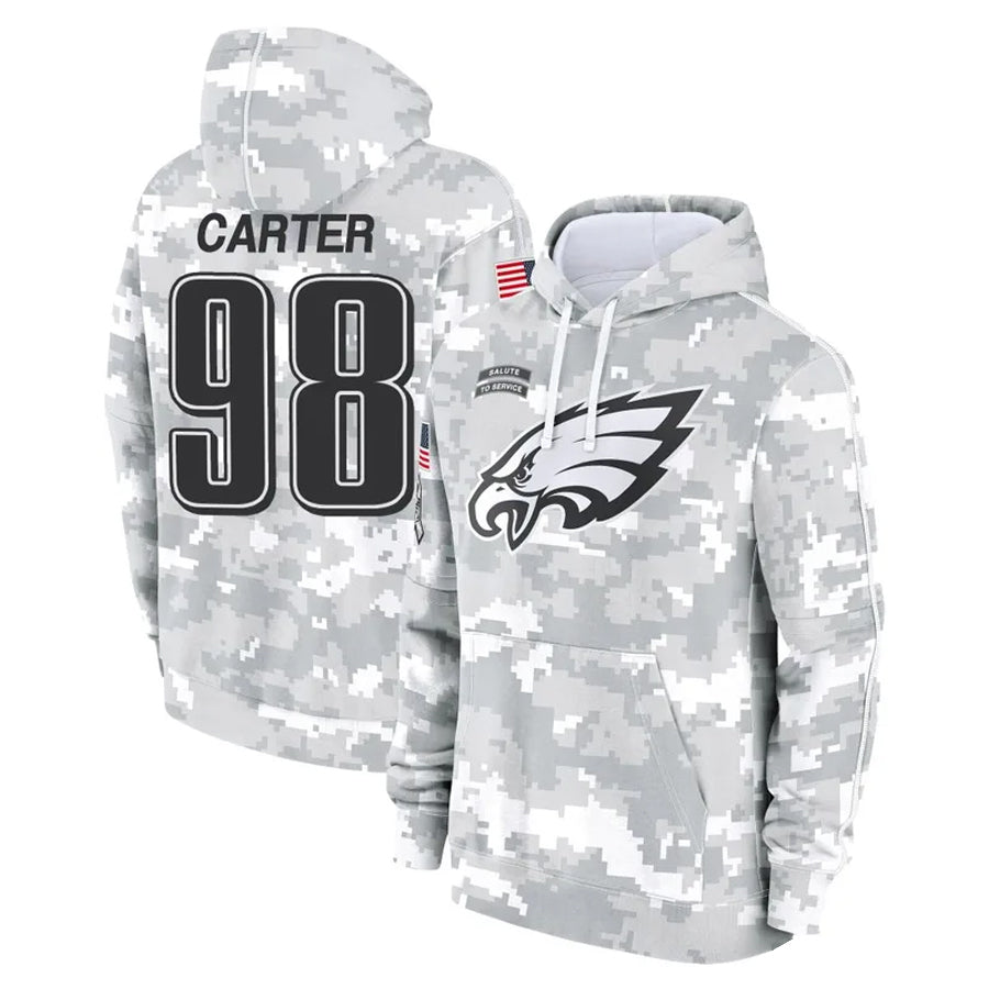 BIPIHUC P.Eagles #98 Jalen Carter Player Military Hoodie Arctic Camo Salute To Service Stitched Jerseys