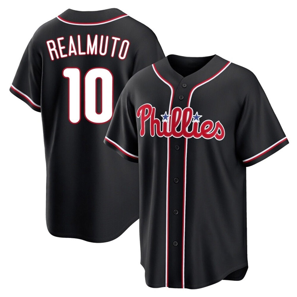 BIPIHUC P.Phillies #10 J.T. Realmuto Player Black Fashion Out Home Game Stitched Jerseys