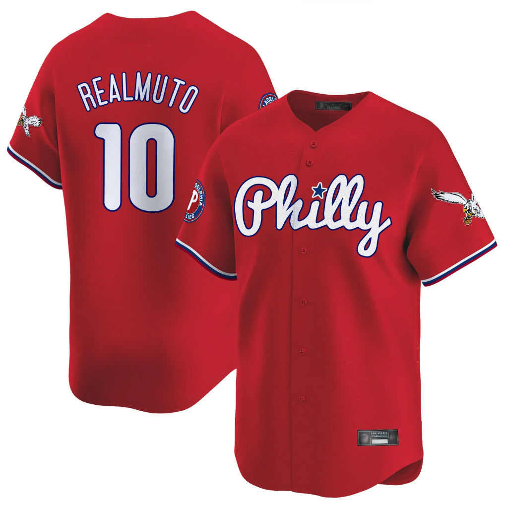 BIPIHUC P.Phillies #10 J.T. Realmuto Player Red Phillies & Eagles Vapor Premier Limited Stitched Jerseys