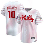 BIPIHUC P.Phillies #10 J.T. Realmuto Player White Pinstripe Phillies & Eagles Vapor Premier Limited Stitched Jerseys