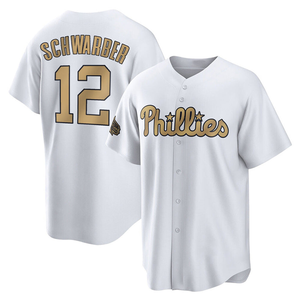 BIPIHUC P.Phillies #12 Kyle Schwarber Player Gold All-Star Home Game Stitched Jerseys