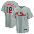 BIPIHUC P.Phillies #12 Kyle Schwarber Player Gray Home Game Stitched Jerseys