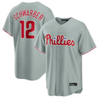 BIPIHUC P.Phillies #12 Kyle Schwarber Player Gray Home Game Stitched Jerseys