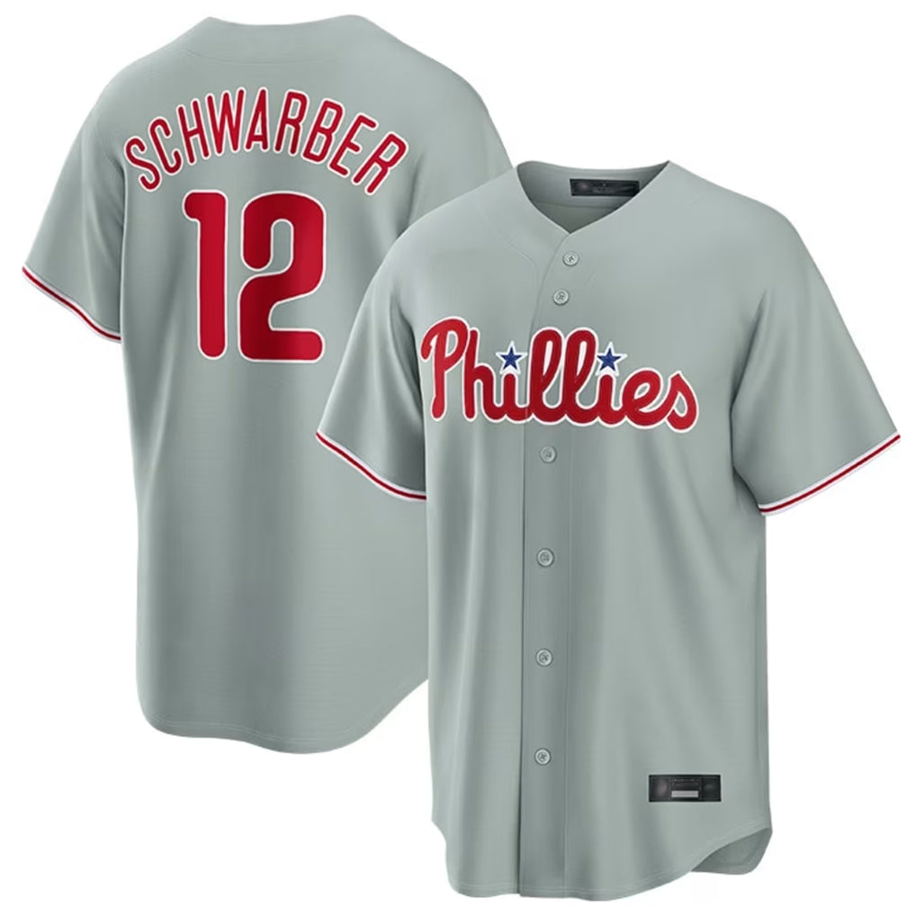 BIPIHUC P.Phillies #12 Kyle Schwarber Player Gray Home Game Stitched Jerseys
