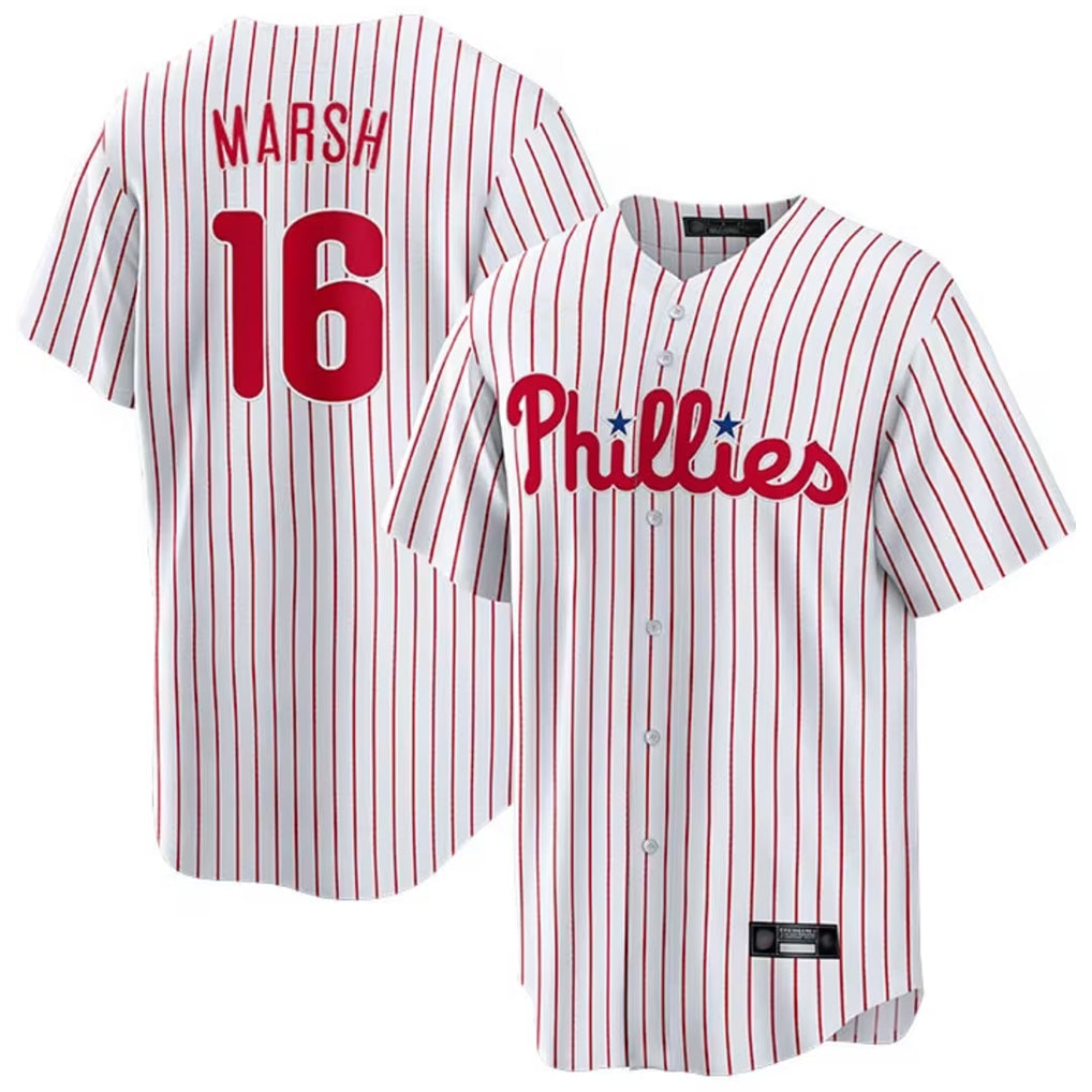 BIPIHUC P.Phillies #16 Brandon Marsh Player White Home Game Stitched Jerseys