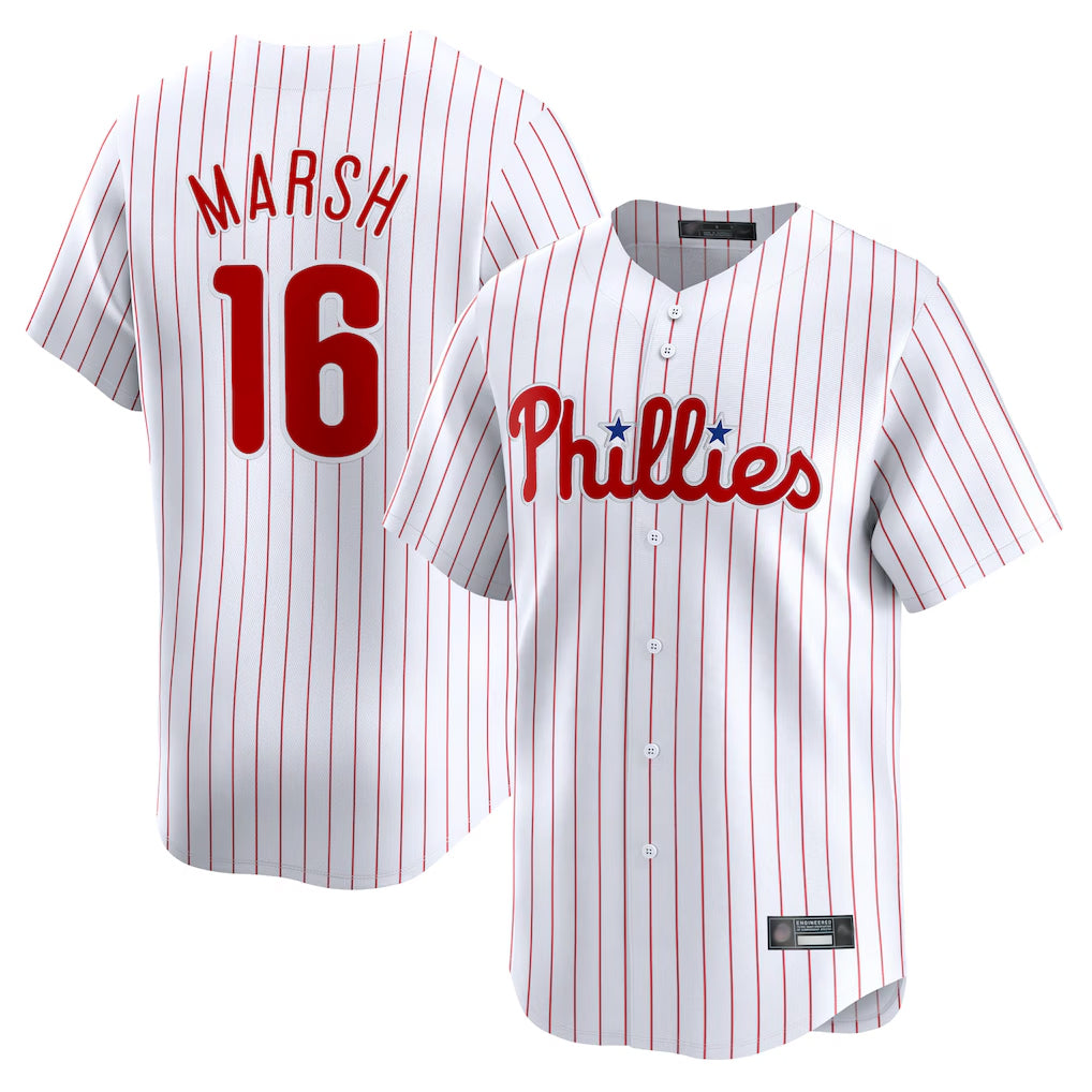BIPIHUC P.Phillies #16 Brandon Marsh Player White Home Limited Stitched Jerseys