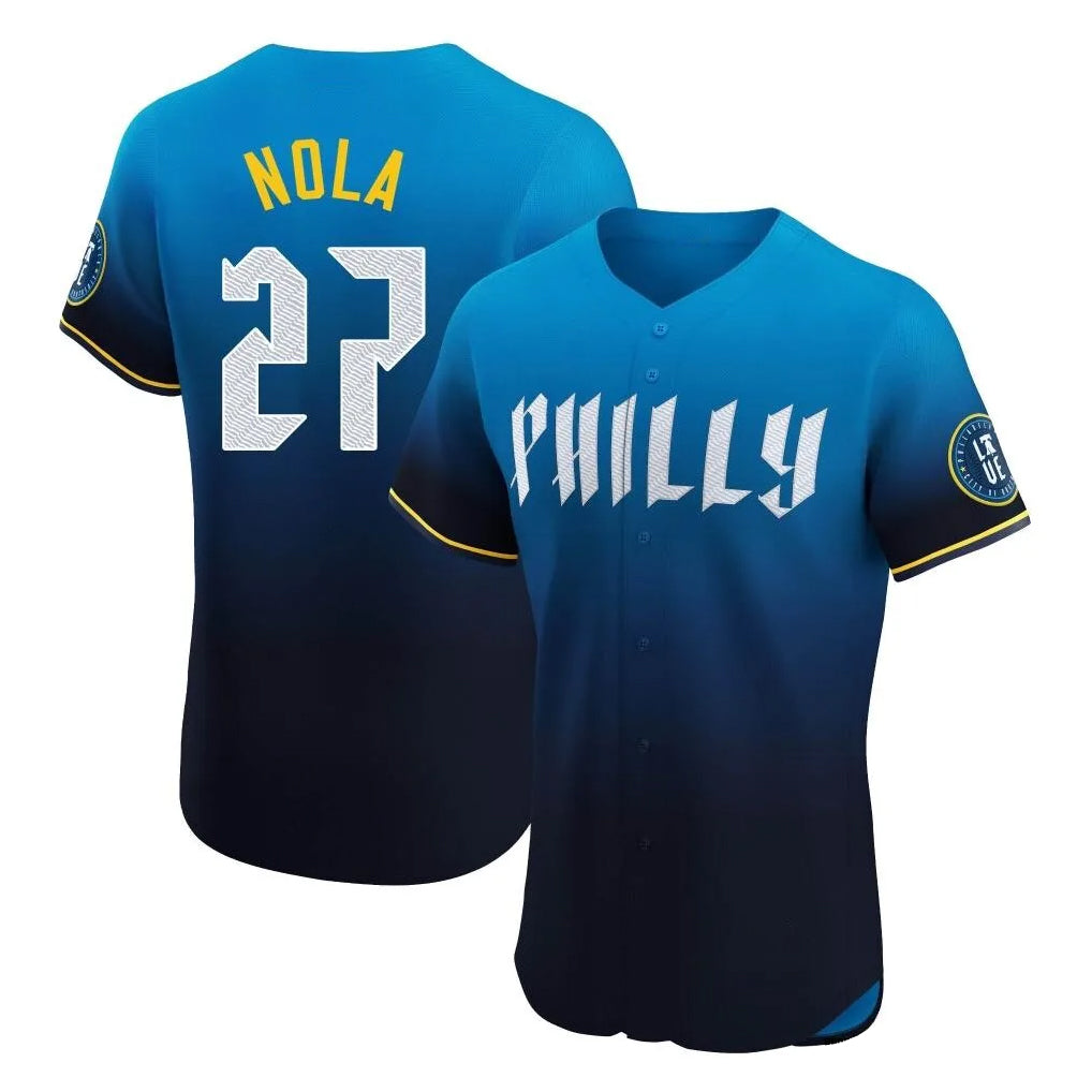 BIPIHUC P.Phillies #27 Aaron Nola Player Blue City Connect Home Limited Elite Stitched Jerseys