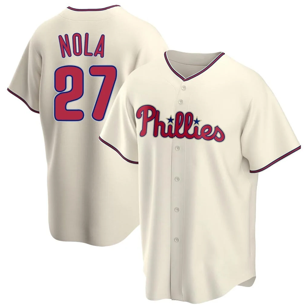 BIPIHUC P.Phillies #27 Aaron Nola Player Cream Home Game Stitched Jerseys